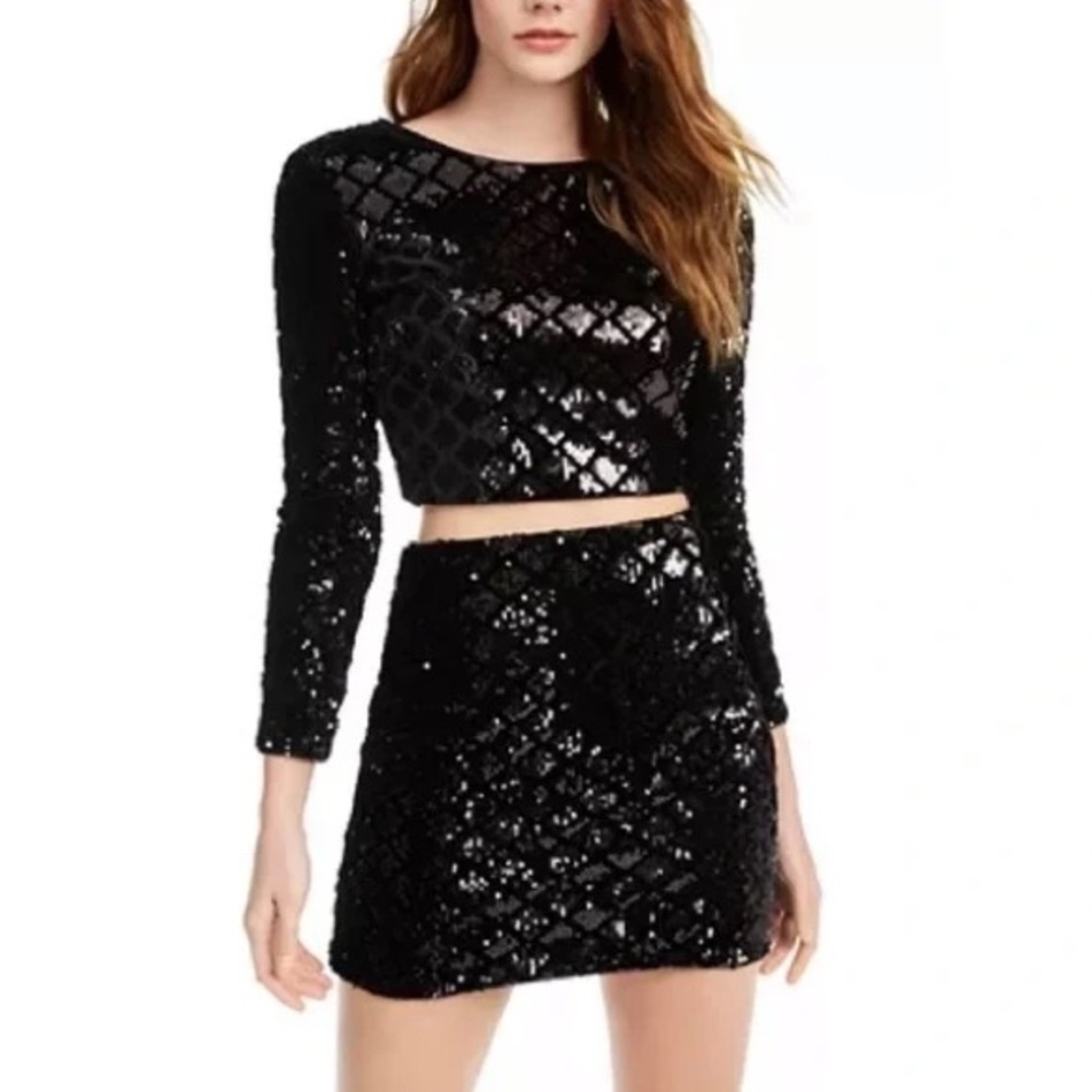 Crystal Doll  Homecoming Black Sequin Mini 2 Piece Dress Size Small